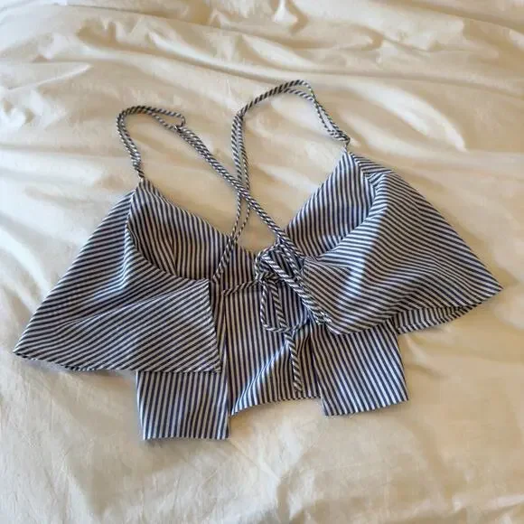 Toit Volant Striped Blue Crop Tank Top Size XS - Picture 2 of 6